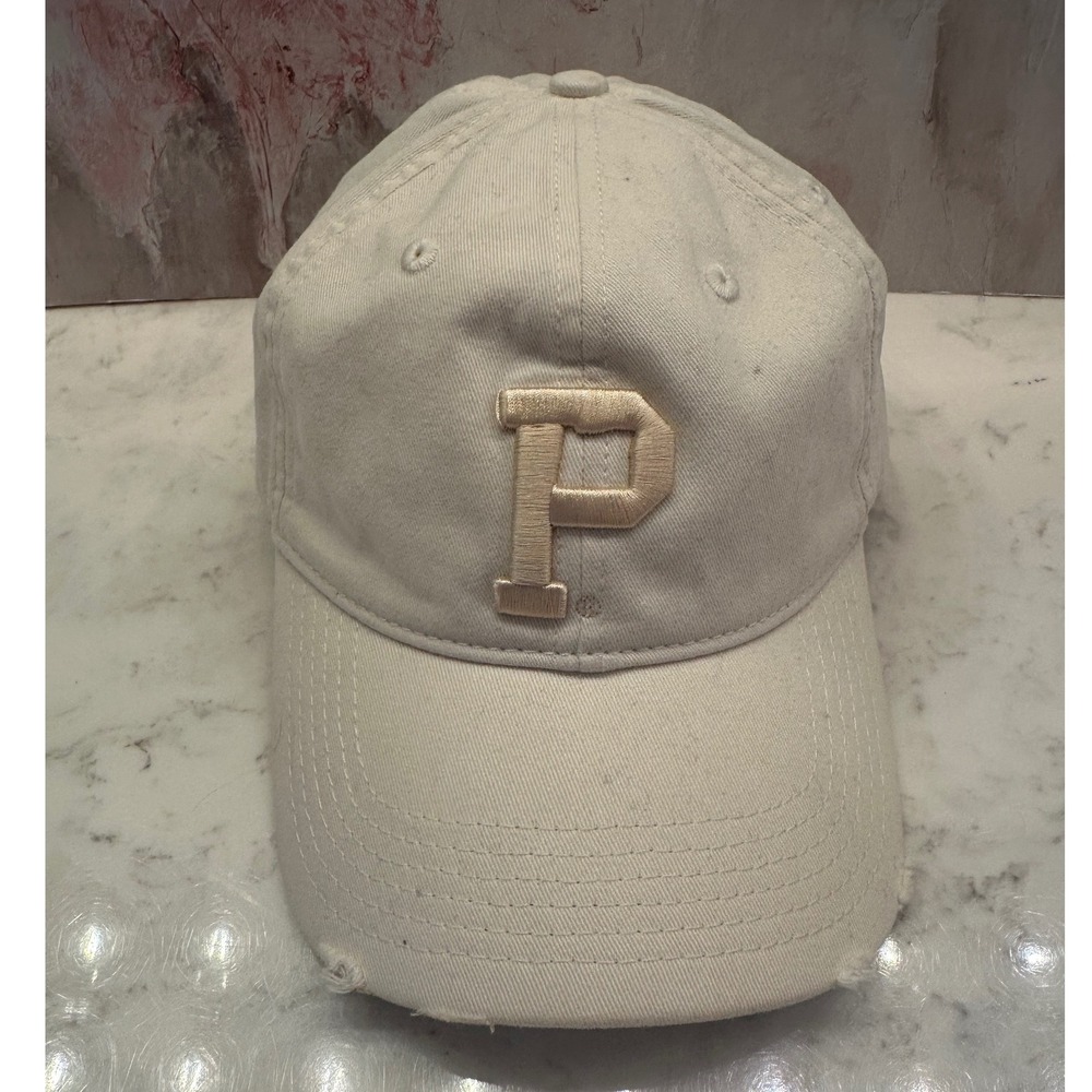 Portland Gear Dad Hat Cream Off White Embroidered P Logo Distressed Baseball Cap